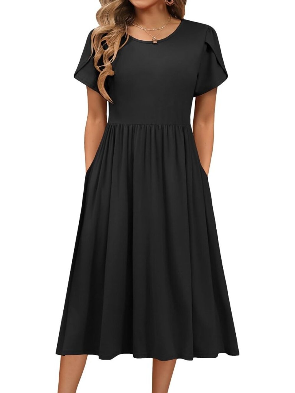 Summer A-Line Midi Dress | Casual Floral Short Sleeve T-Shirt Dress | Flowy